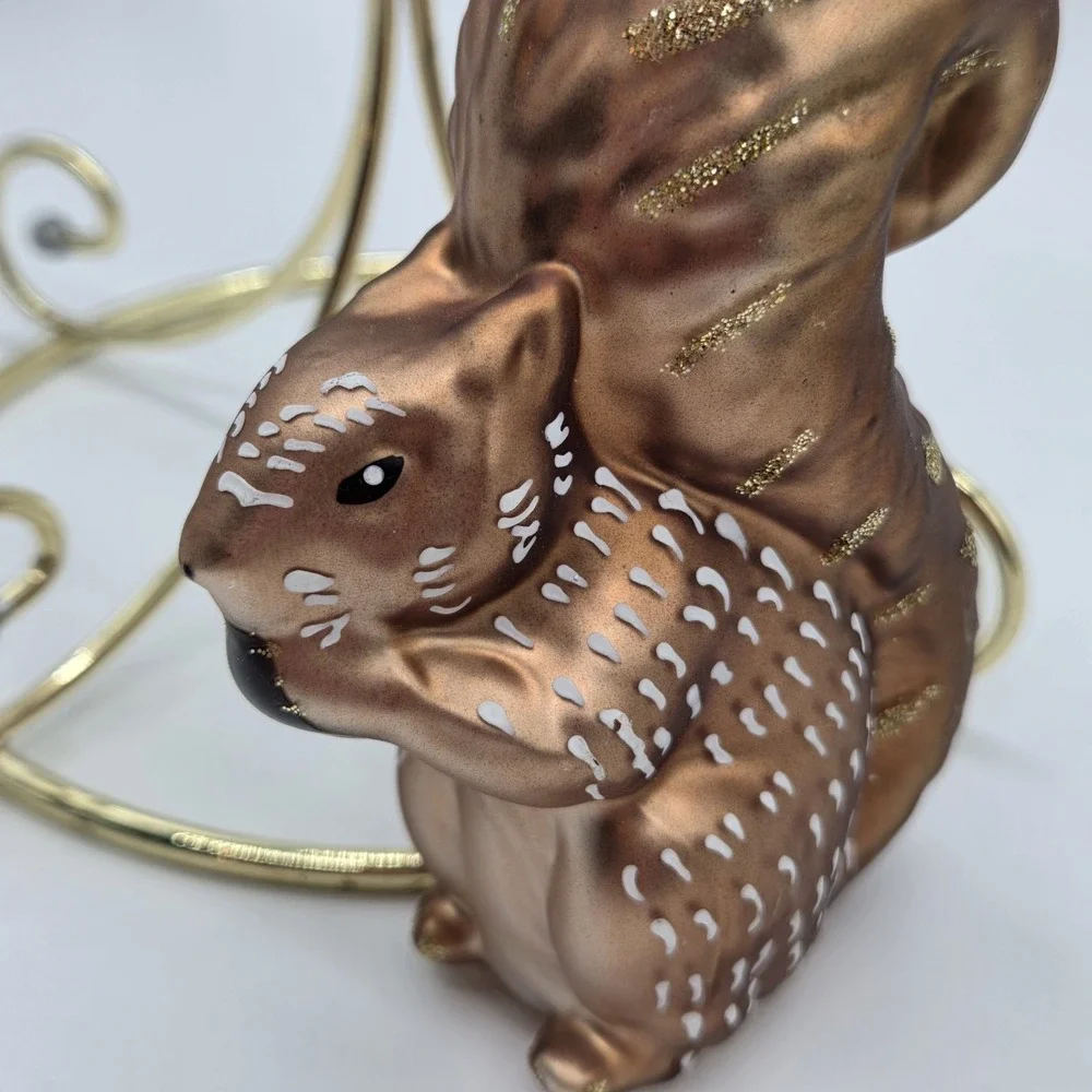 Big Bushy Tail Squirrel Blown Glass Christmas Ornament 4.25